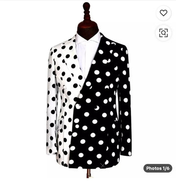 Men's Black & White Big Dot Peak Lapel Blazer