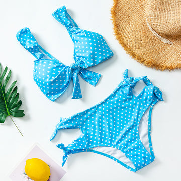 High waist split polka dot swimsuit