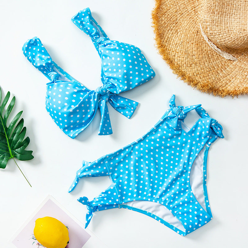 High waist split polka dot swimsuit
