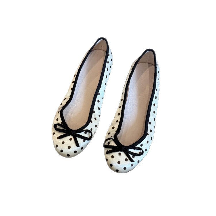 Polka-Dot Bowtie Flat Shoes For Women