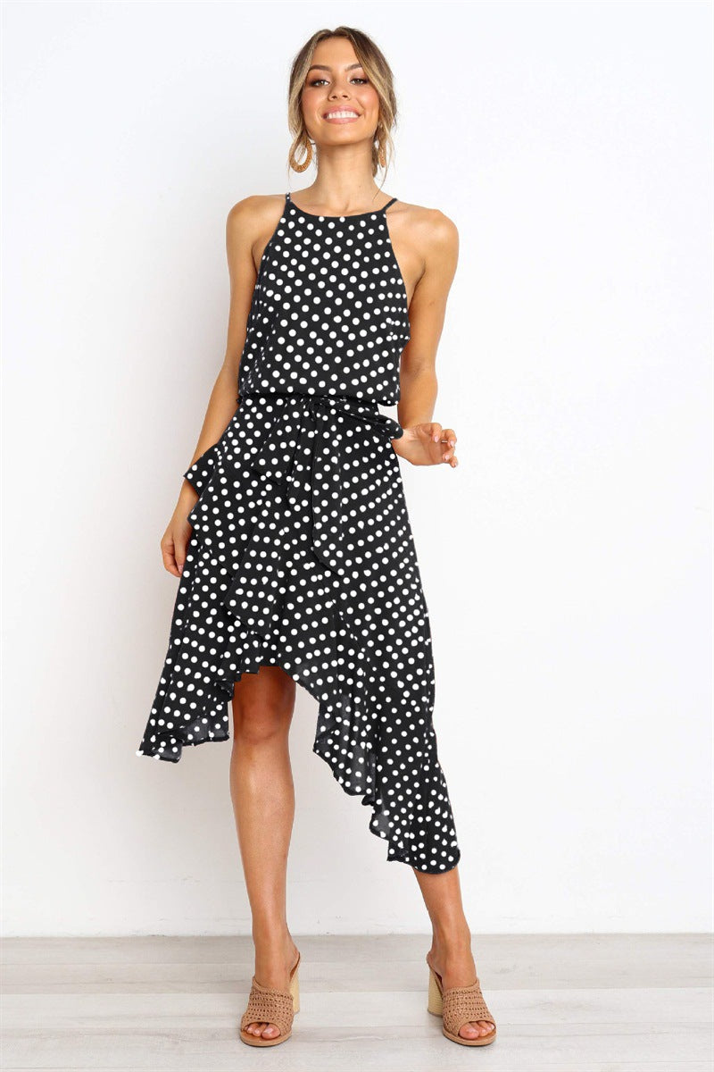 Fashion Polka Dot Lace Irregular Women Dress