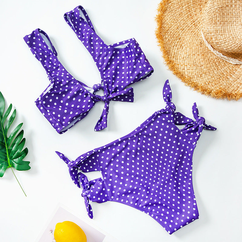 High waist split polka dot swimsuit
