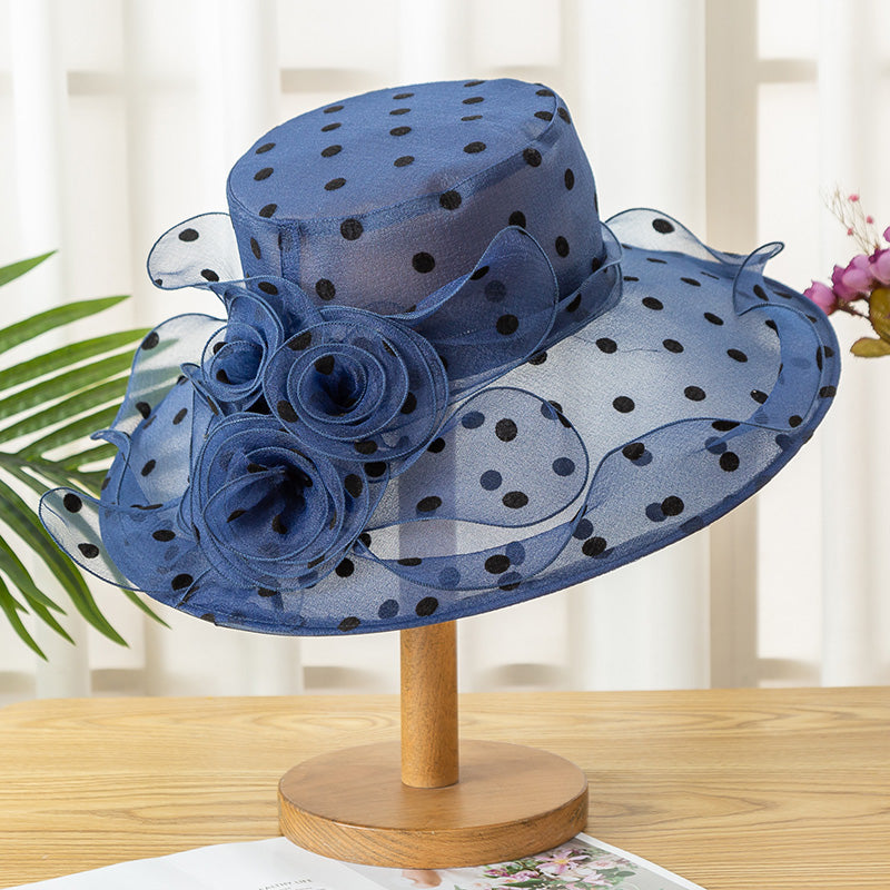 Ladies Large-brimmed Sunscreen Polka Dot Flower Foldable Sun Hat