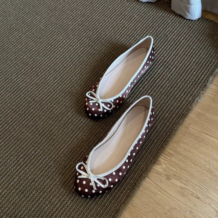 Polka-Dot Bowtie Flat Shoes For Women