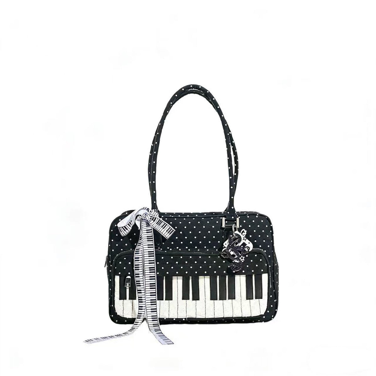 Lightweight Abeibi Polka-Dot Black And White Piano Key Shoulder Bag