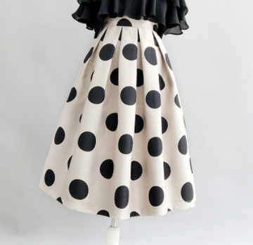 Polka Dot Slim Pleated Puff Skirt for Ladies