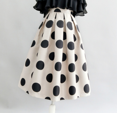 Polka Dot Slim Pleated Puff Skirt for Ladies