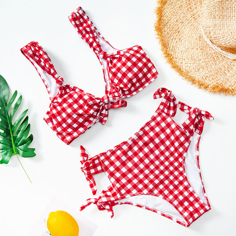 High waist split polka dot swimsuit