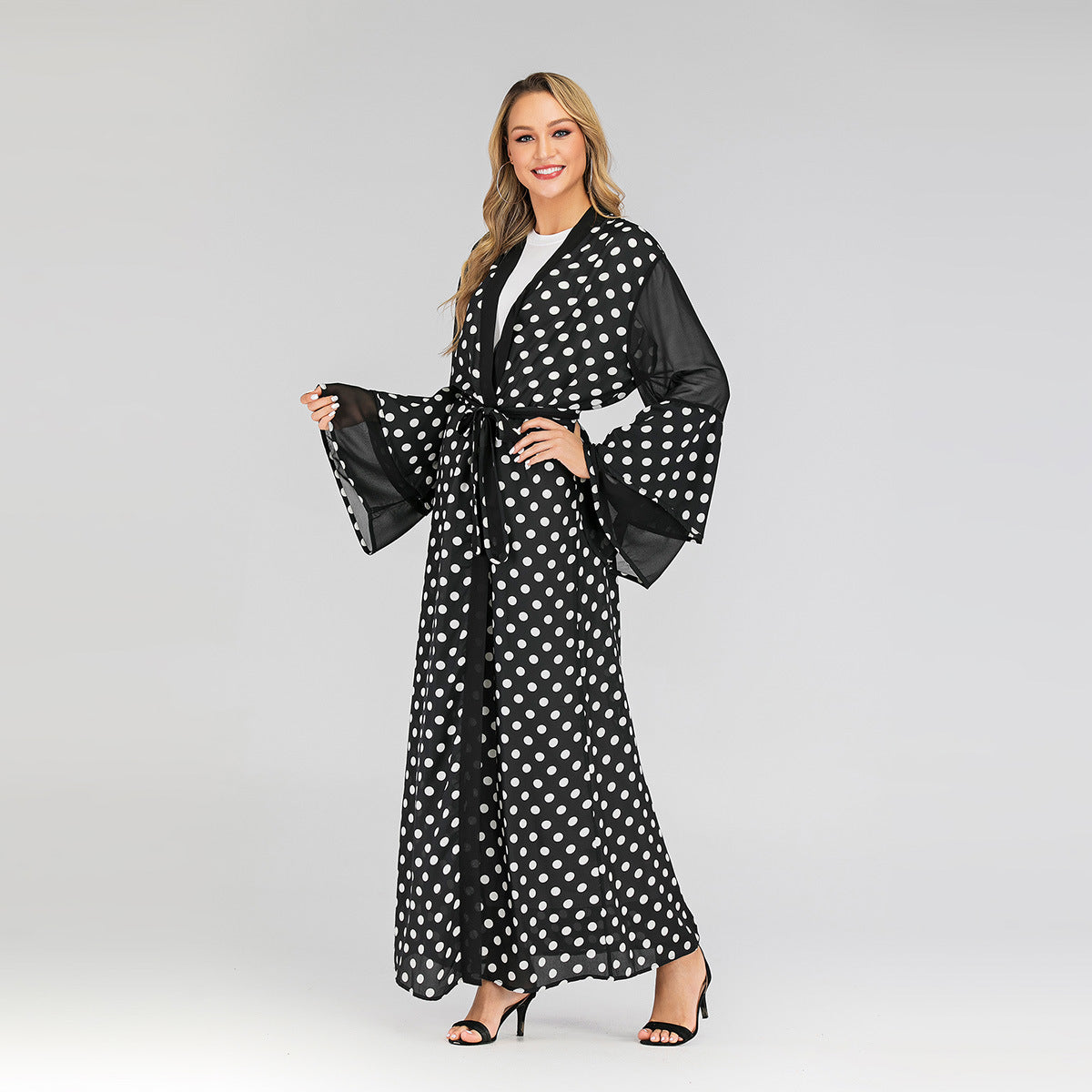 Fashion Polka Dot Pattern Cardigan Robe