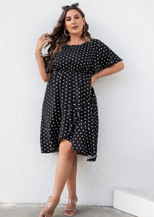 Plus Size Polka Dot Flutter Sleeve Dress (One Piece)