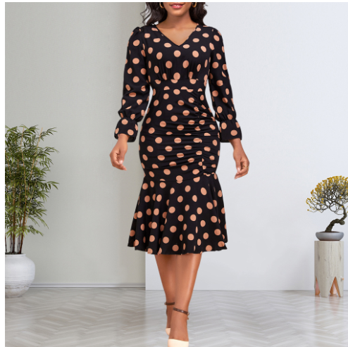Lace-up Polka Dot Professional Pencil Dress