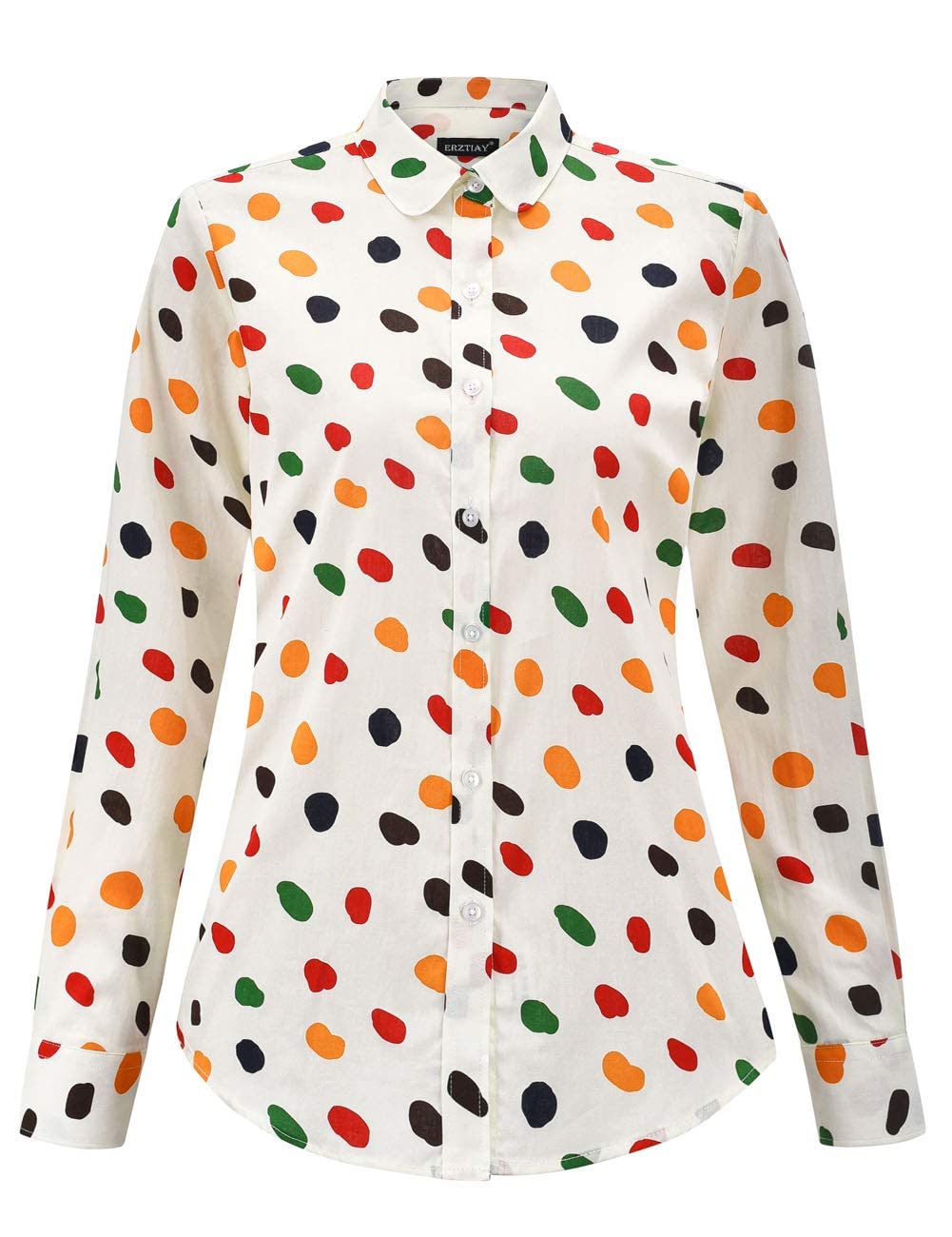ERZTIAY Womens Tops Feminine Long Sleeve Polka Dotted Button Down Casual Dress Blouses Shirts