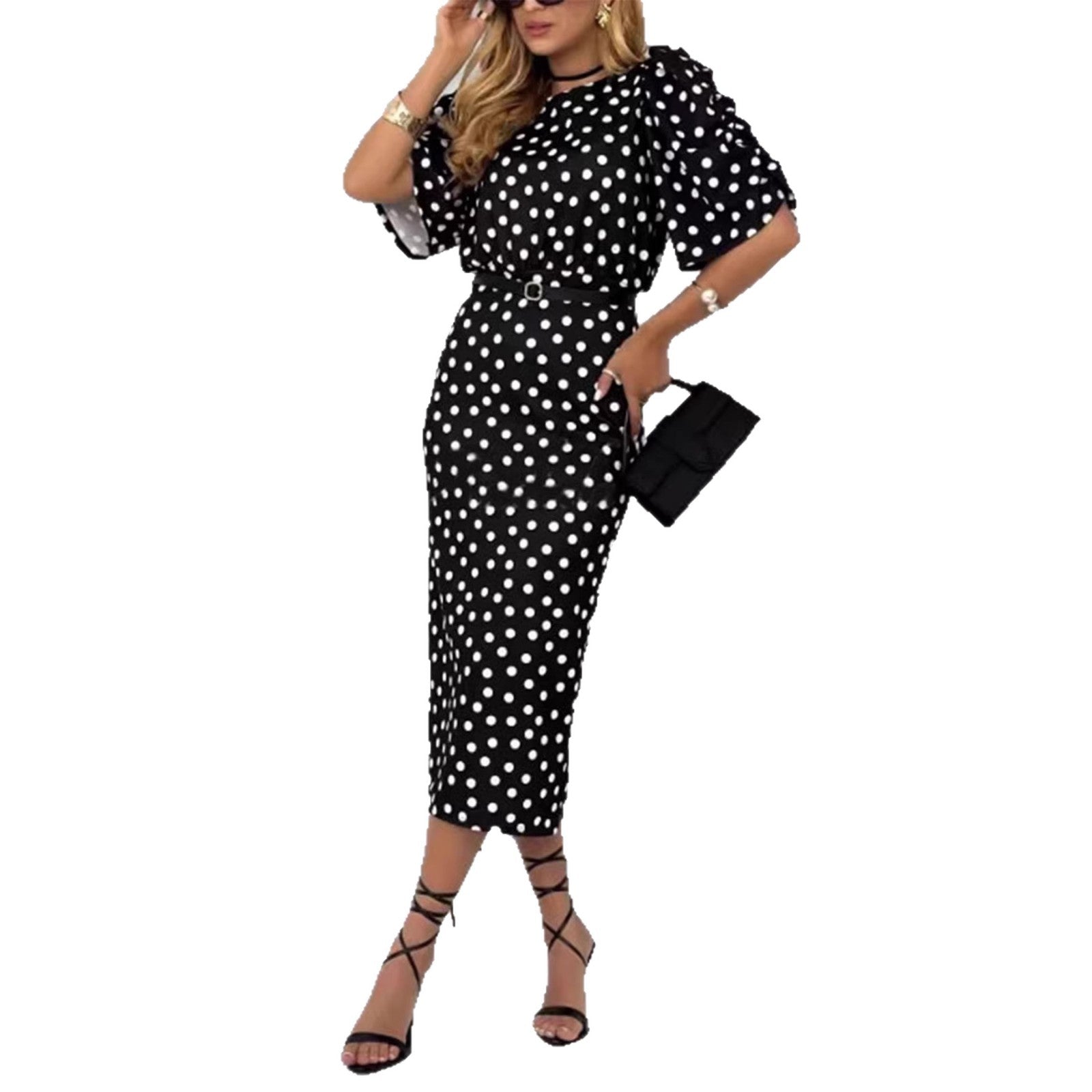 Elegant Commuter Polka-Dot Printed Dress Polka-Dot Print
