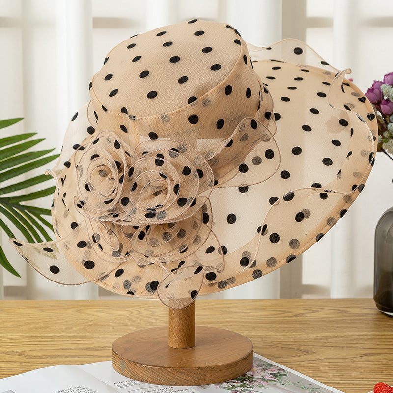 Ladies Large-brimmed Sunscreen Polka Dot Flower Foldable Sun Hat