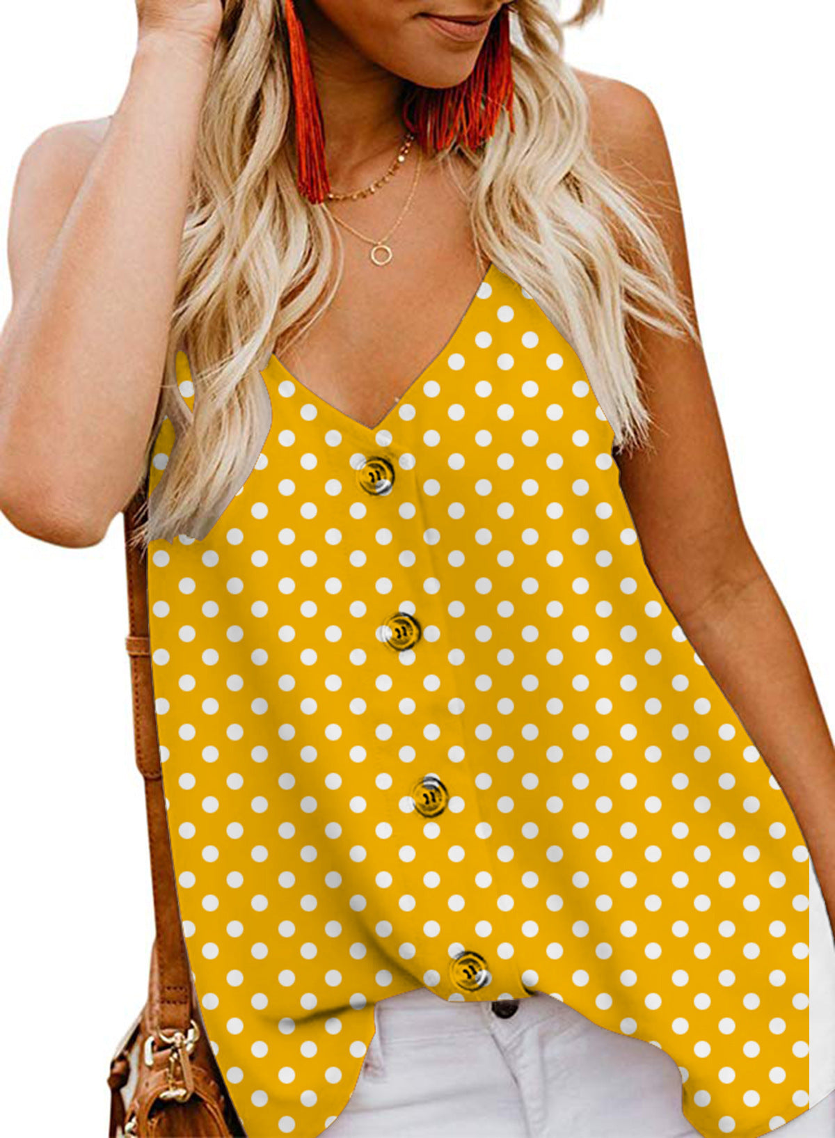 Women's Casual Button Polka Dot Print Top