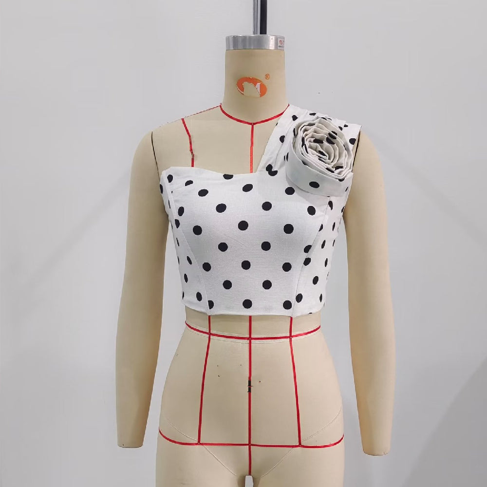 Women's Flower Design Polka Dot Pullover Top