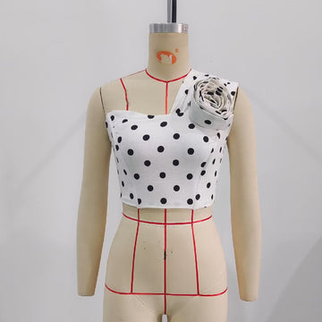 Women's Flower Design Polka Dot Pullover Top