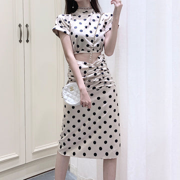 Summer Slimming Polka Dot Backless Dress Set