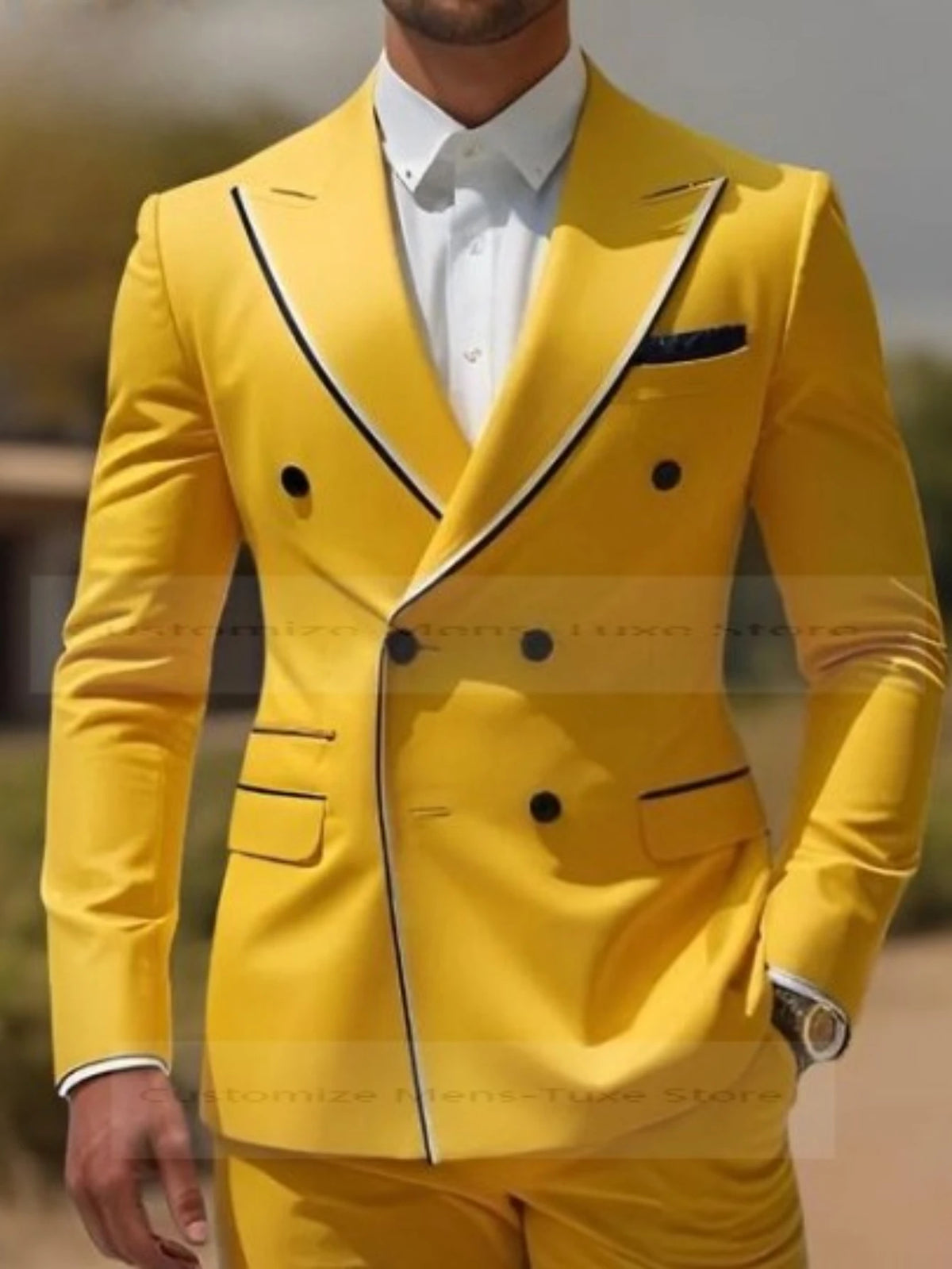 Black Collar Orange Male Business Men Suit Groom Groomsman Wedding Party