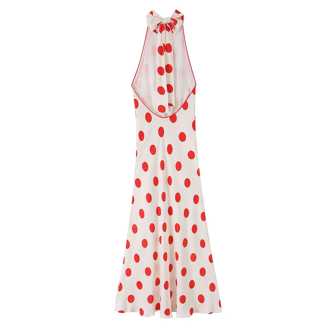 Women Polka Dot Dress Halter Mock Neck Sleeveless Long Dresses Elegant Red Dot Maxi Vestidos French Vintage Summer Outfits