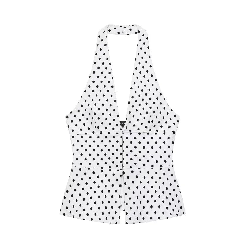 Polka Dot 2 Piece Set Women Summer Sexy Halter V Neck Crop Top And High Waist