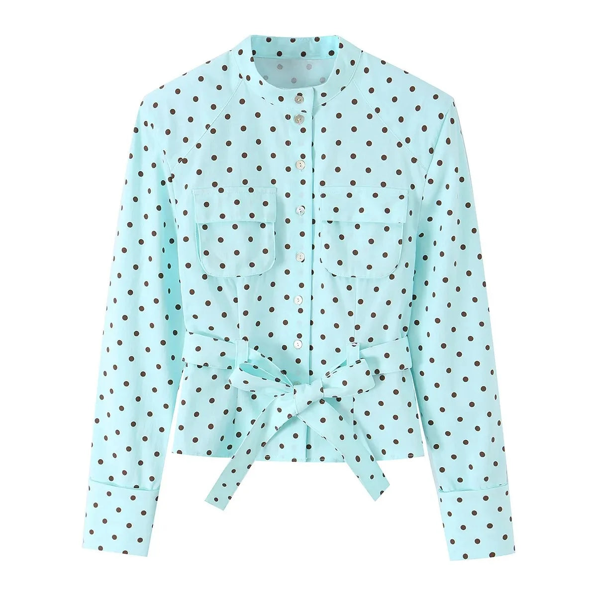 Elegant Polka Dot Two Piece Pant Sets Women Summer Long Sleeve Button Jacke