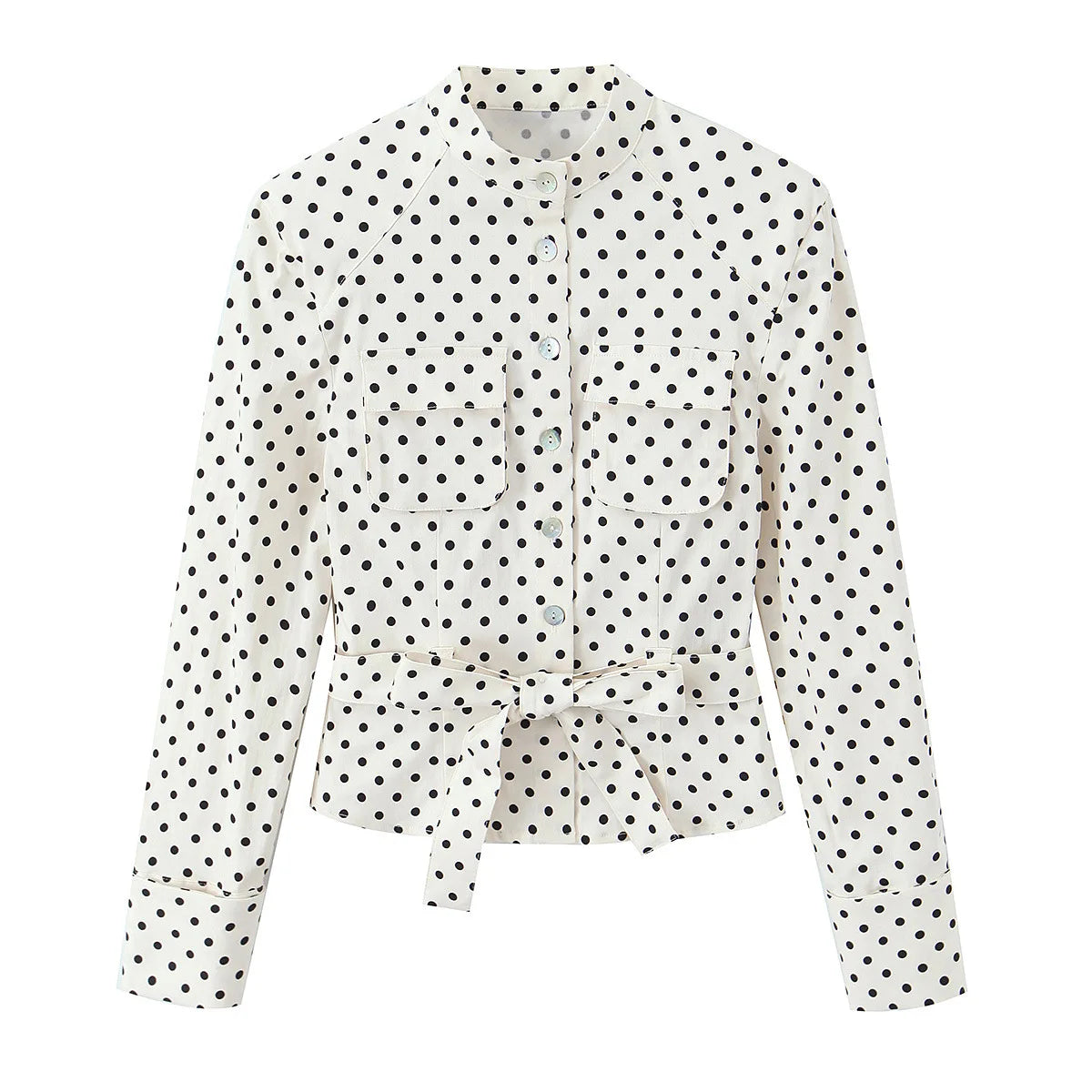 Elegant Polka Dot Two Piece Pant Sets Women Summer Long Sleeve Button Jacke