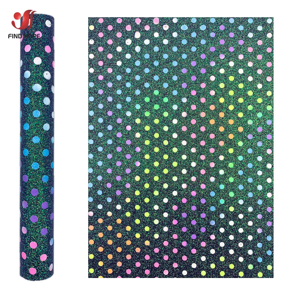 Polka Dots Iridescent Fine Glitter Vinyl PU Leatherette Sewing Fabric Faux Leather DIY Craft Brooch Bows Earring Making Material