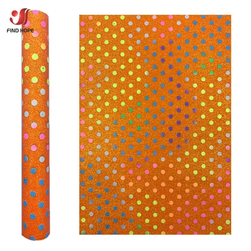 Polka Dots Iridescent Fine Glitter Vinyl PU Leatherette Sewing Fabric Faux Leather DIY Craft Brooch Bows Earring Making Material