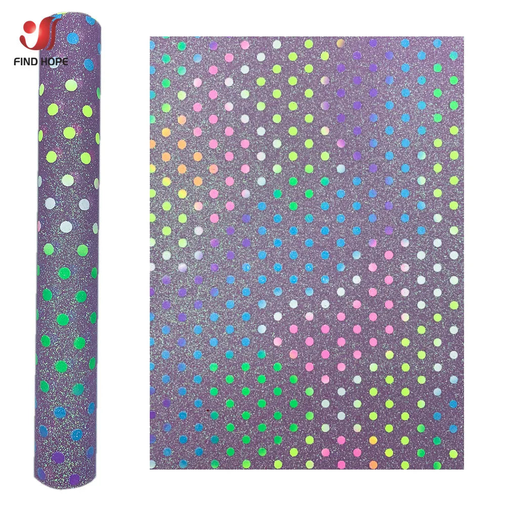 Polka Dots Iridescent Fine Glitter Vinyl PU Leatherette Sewing Fabric Faux Leather DIY Craft Brooch Bows Earring Making Material