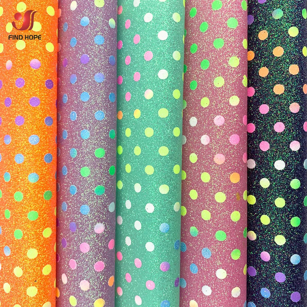 Polka Dots Iridescent Fine Glitter Vinyl PU Leatherette Sewing Fabric Faux Leather DIY Craft Brooch Bows Earring Making Material