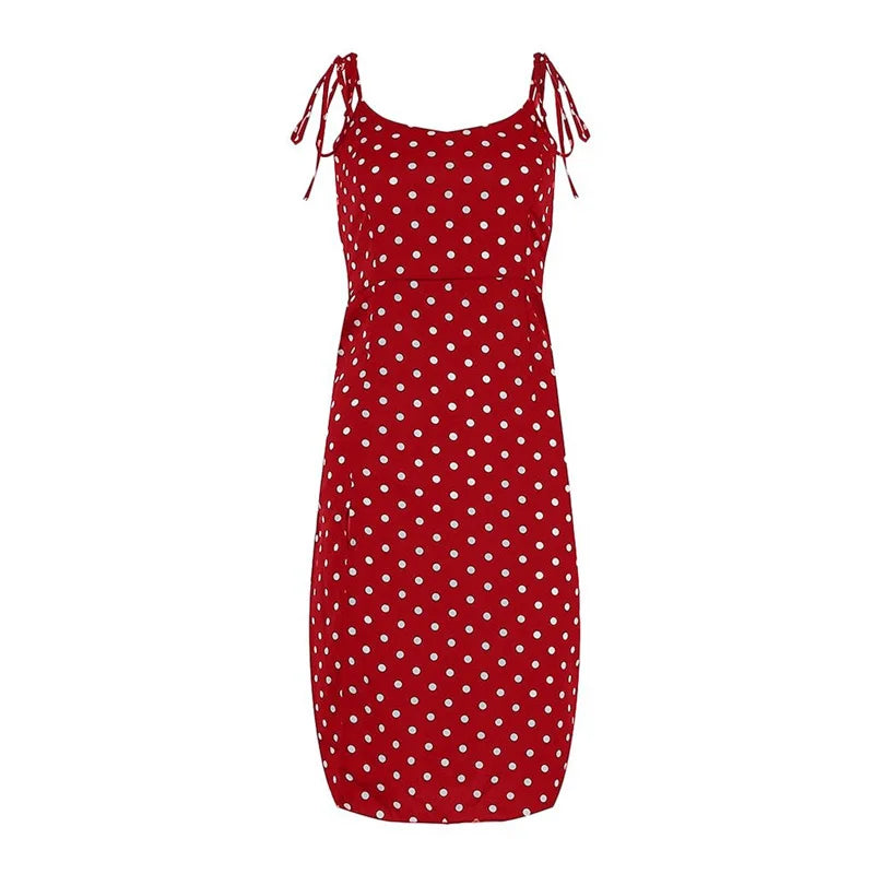 Dresses Sundress Summer Women Causal Polka Dot Sleeveless High Pleated