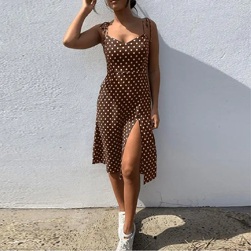 Dresses Sundress Summer Women Causal Polka Dot Sleeveless High Pleated