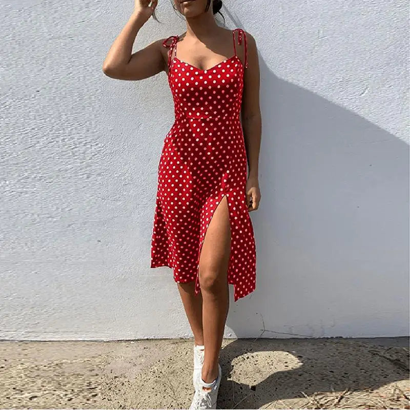 Dresses Sundress Summer Women Causal Polka Dot Sleeveless High Pleated