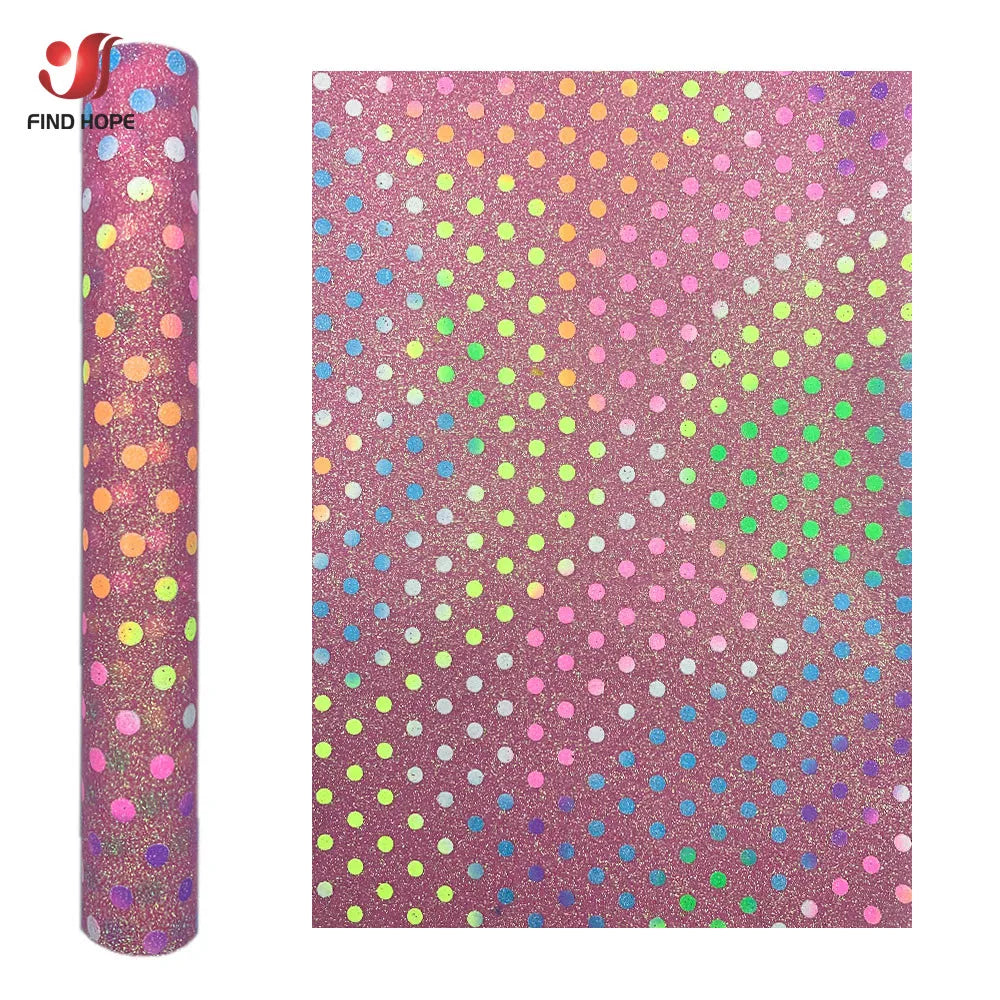 Polka Dots Iridescent Fine Glitter Vinyl PU Leatherette Sewing Fabric Faux Leather DIY Craft Brooch Bows Earring Making Material