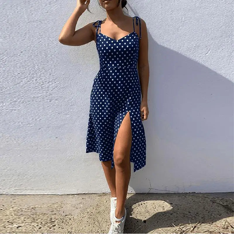 Dresses Sundress Summer Women Causal Polka Dot Sleeveless High Pleated