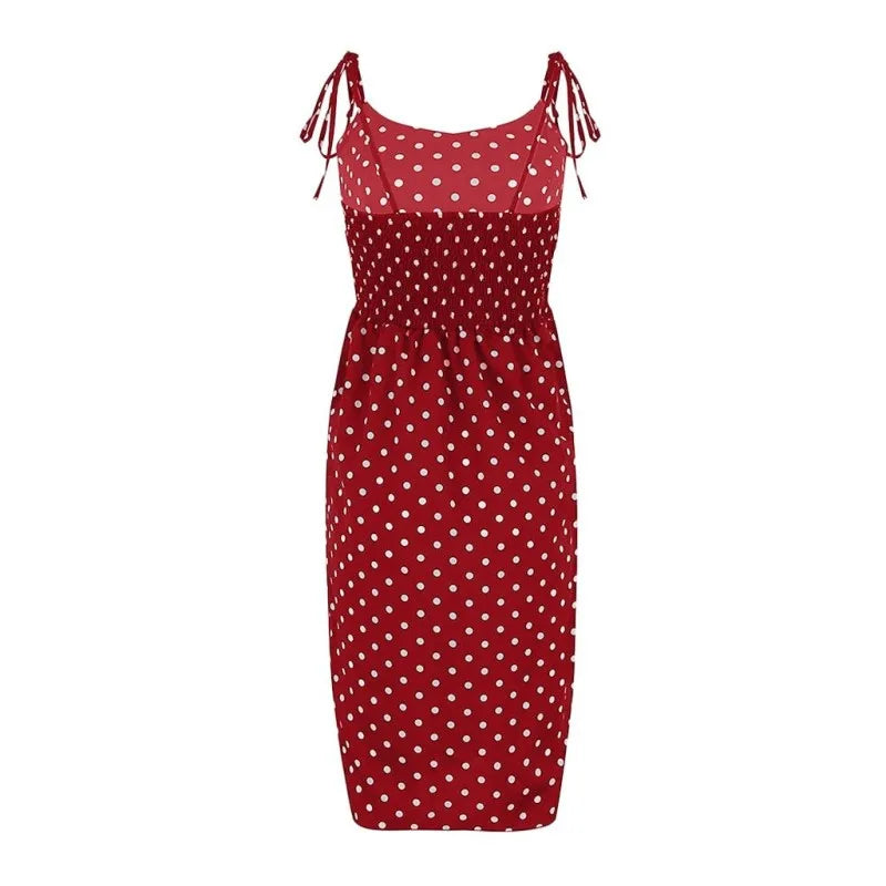 Dresses Sundress Summer Women Causal Polka Dot Sleeveless High Pleated