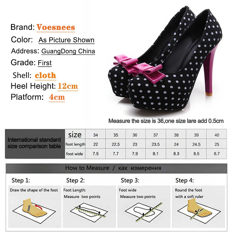 Spring Autumn Women's Pumps Sweet Bow Polka Dot High-Heeled
