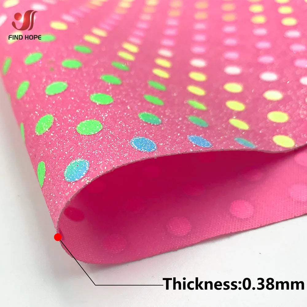 Polka Dots Iridescent Fine Glitter Vinyl PU Leatherette Sewing Fabric Faux Leather DIY Craft Brooch Bows Earring Making Material