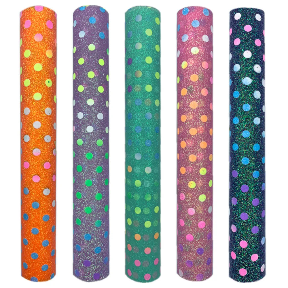 Polka Dots Iridescent Fine Glitter Vinyl PU Leatherette Sewing Fabric Faux Leather DIY Craft Brooch Bows Earring Making Material