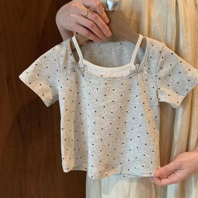 Girls Cute Polka Dot T-Shirt Summer Casual Short Sleeve