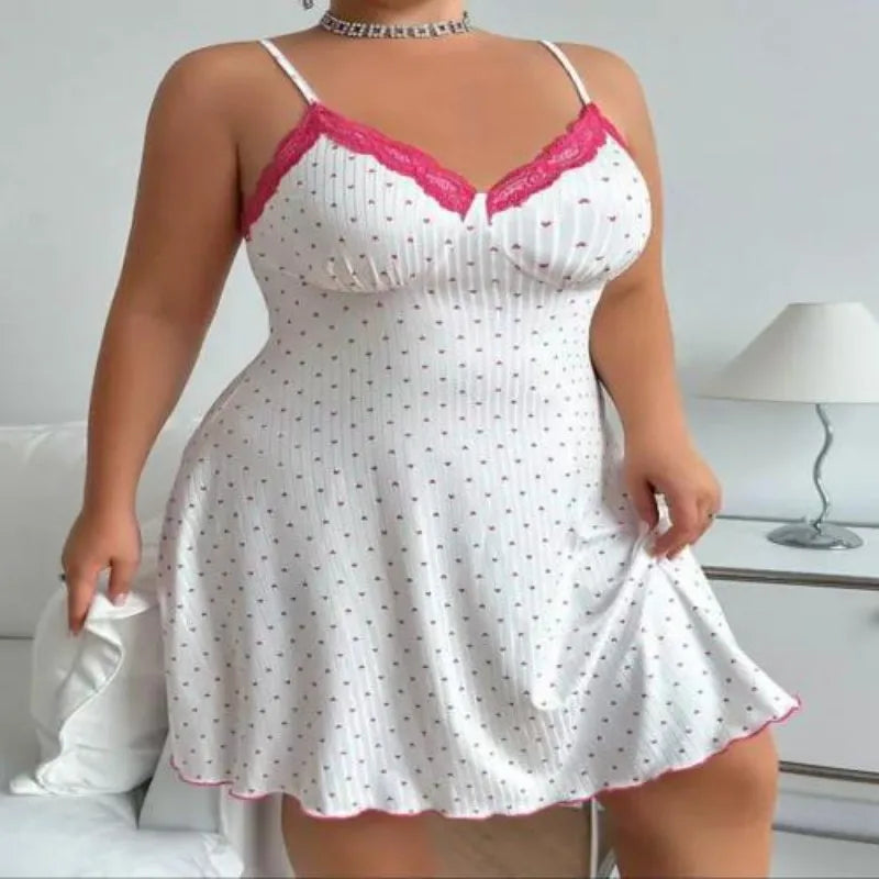 Suspender Nightgown Women's Lace V-neck Knee Length Pajamas Dress