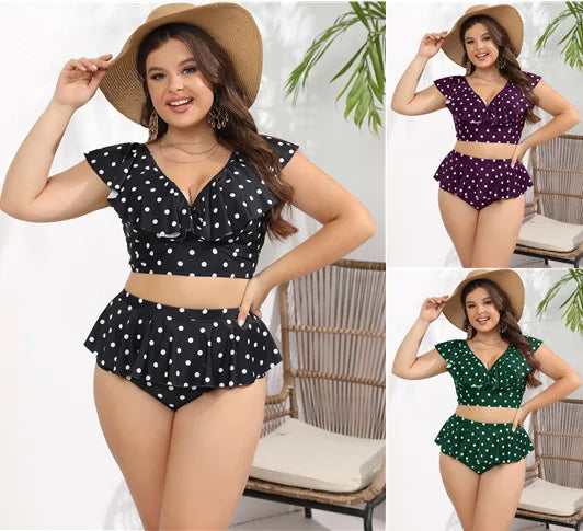 European and American Fat MM Ruffle Edge Polka Dot Swimsuit Sexy