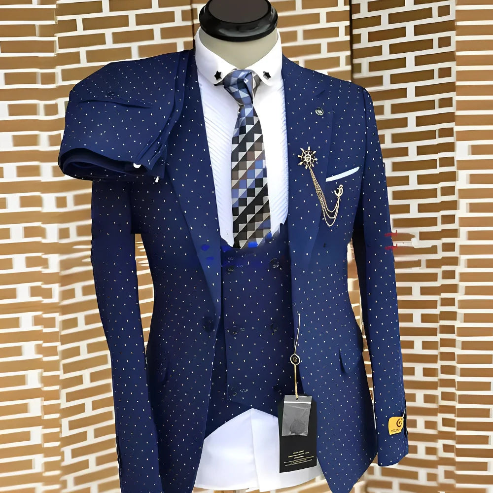 Men's Polka Dot 3-Piece Suit (Jacket, Vest + Pants)