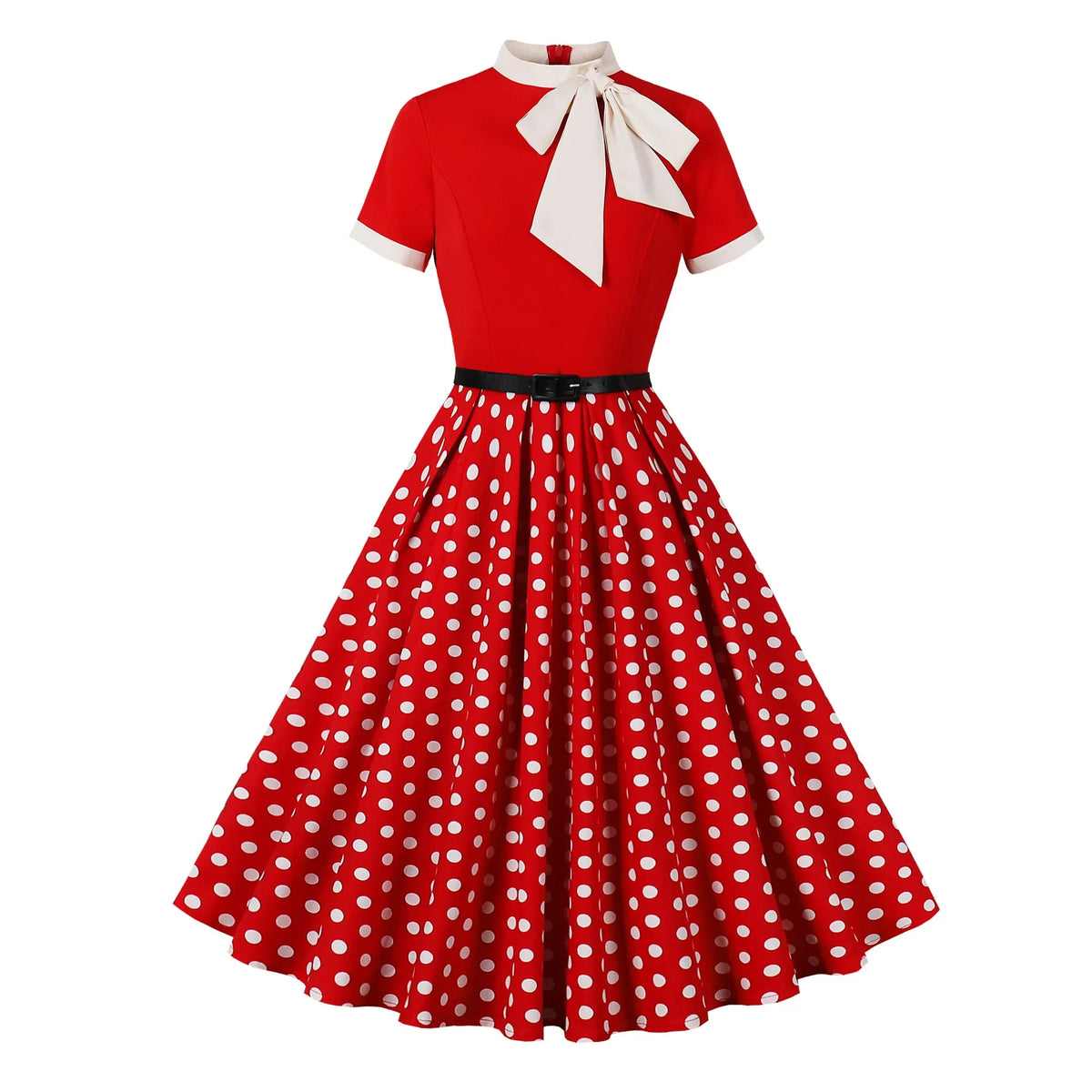 Women Summer Retro Casual Party Dress Elegant Short Sleeve Polka Dot