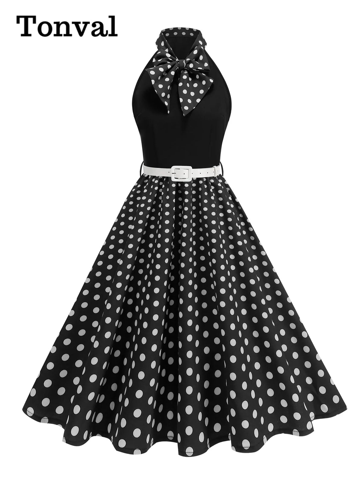 Tonval Bow Neck Halter Neck Polka Dot 50s Retro Party Clothes
