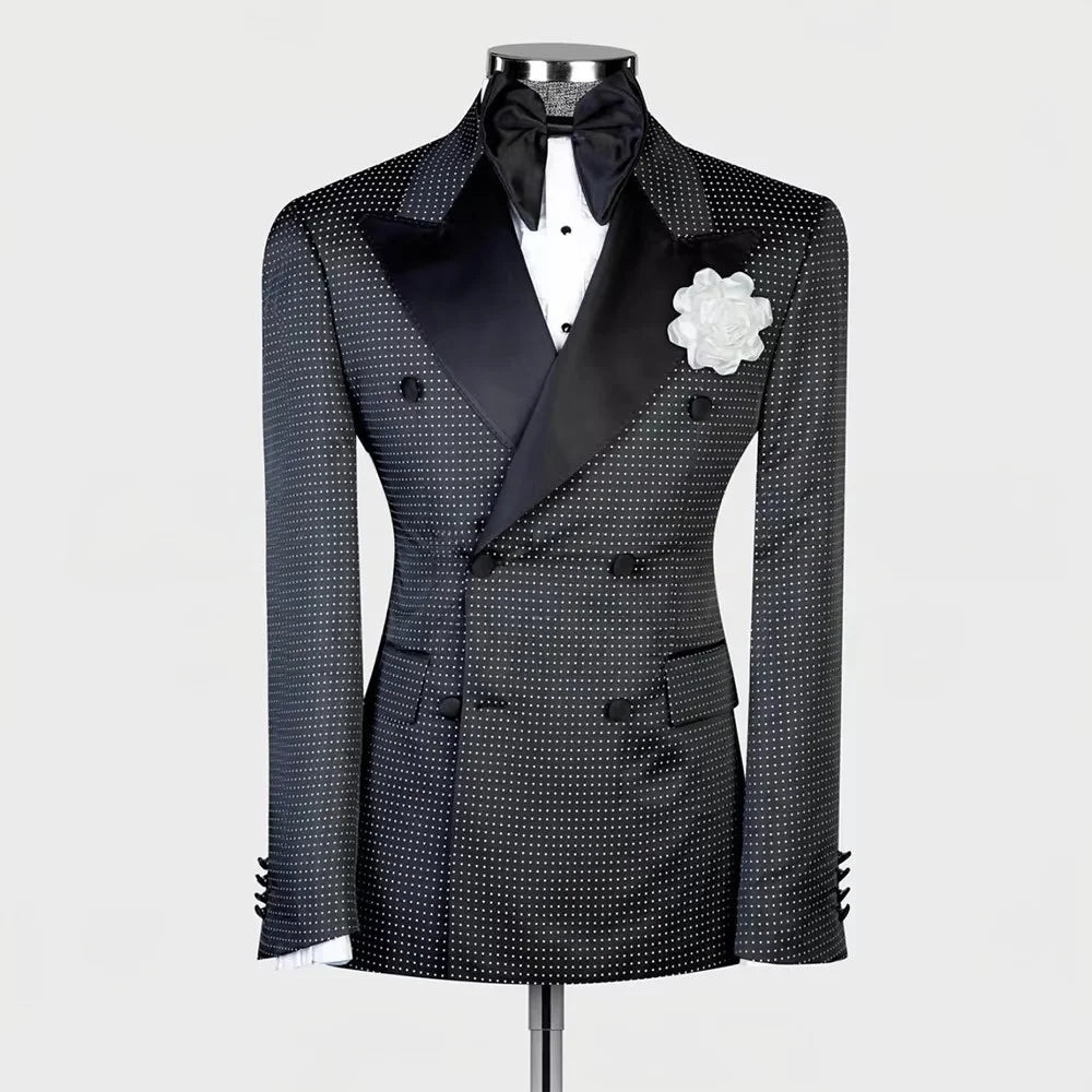 Men's Black Polka Dot 2-Piece Suit (Jacket + Pants)