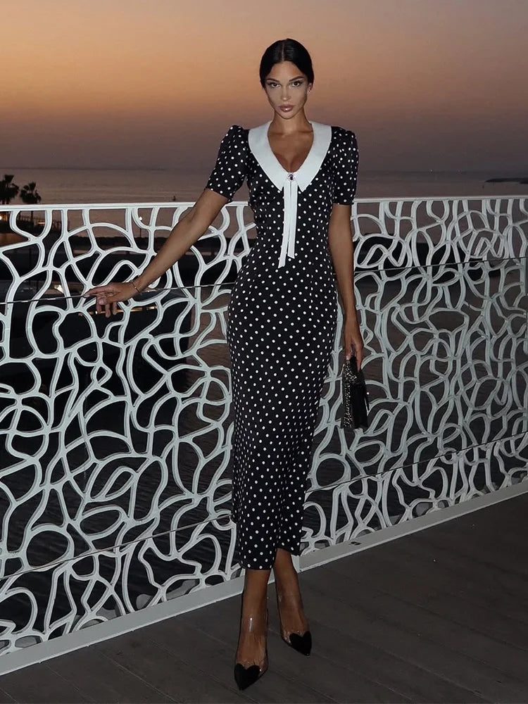 Dot Printed Dresses For Women Fashion Sexy Streetwear Short Sleeves Sheath