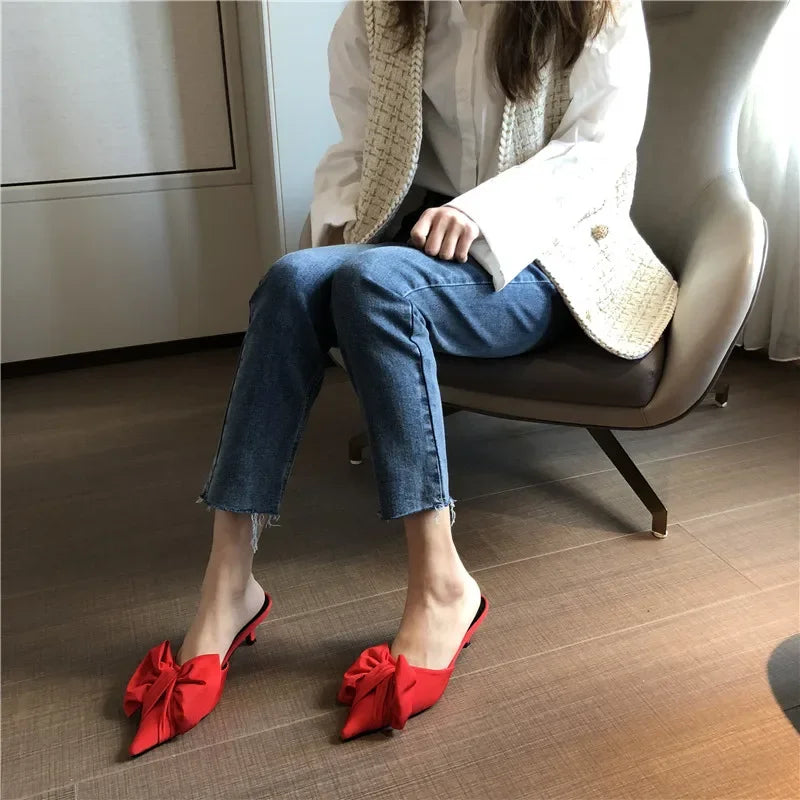 Spring Slippers Women's Korean-Style Pointed Polka Dot Bow