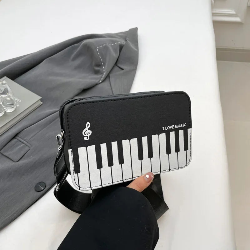 Girls Polka Dot Piano Key Handbag Black And White Retro